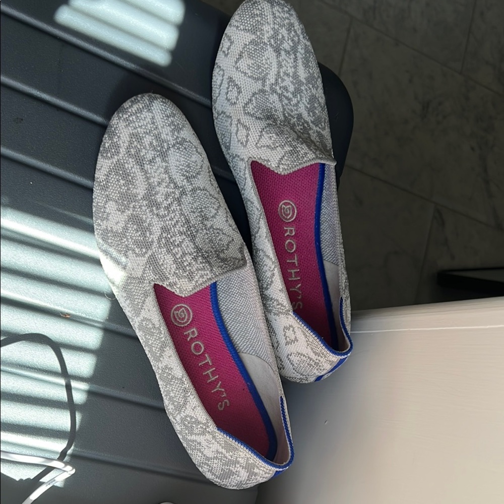 Rothy's Gray Flats with Snakeskin Pattern